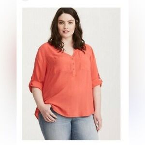Torrid 2 Top Coral Button-Up 3/4 Sleeves Blouse Plus Size Shirt